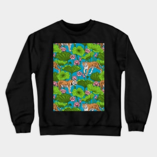 Tigers in the pink lotus pond Crewneck Sweatshirt